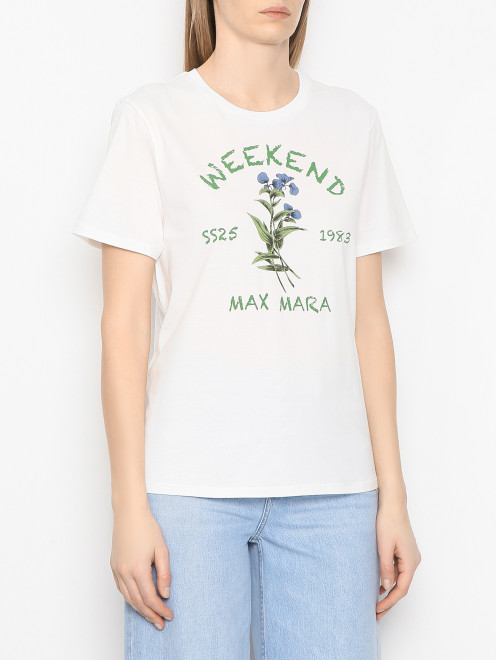 Футболка из хлопка с принтом Weekend Max Mara - МодельВерхНиз