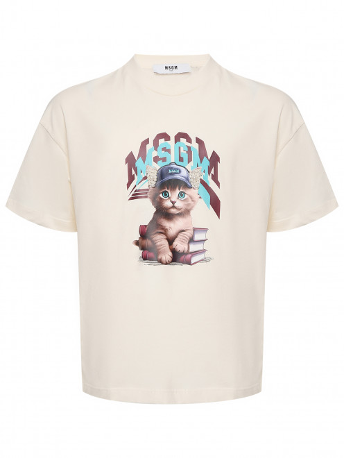Футболка из хлопка с принтом MSGM - Общий вид