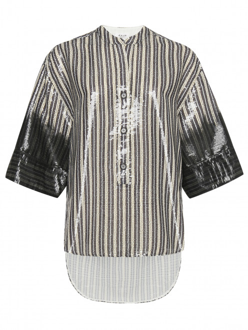 Блуза асимметричного кроя с узором и пайетками