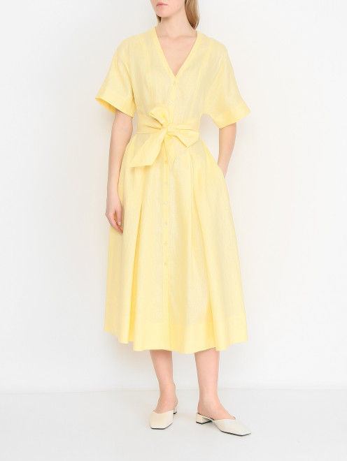 Платье из льна с поясом Weekend Max Mara - МодельВерхНиз