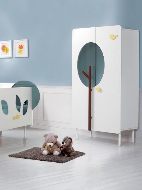 Шкаф с объёмными полками, отделом для хранения одежды на вешалках с декоративным стеклянным элементом в двери Baby Expert - Обтравка1