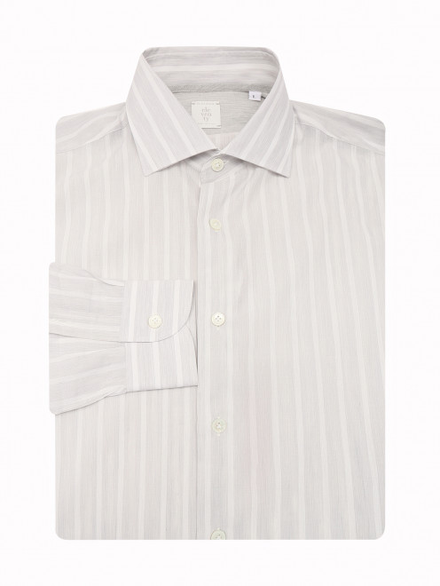 Рубашка из хлопка и льна с узором полоска Eleventy - Общий вид