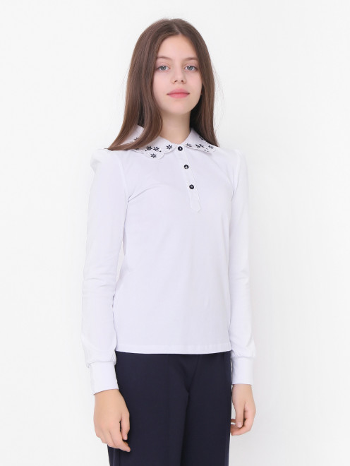 Трикотажная блуза с вышитыми воротником Treapi - МодельВерхНиз