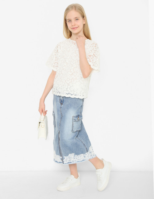 Топ из кружева с коротким рукавом Ermanno Scervino Junior - МодельОбщийВид