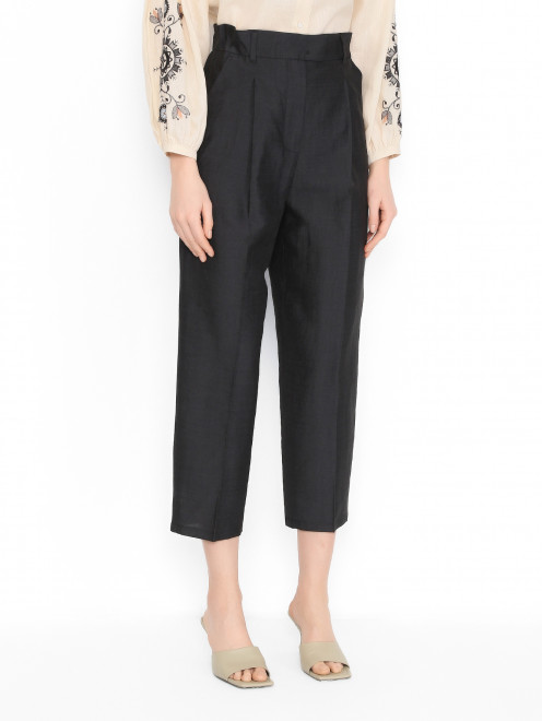 Брюки из льна и шелка с защипами Max Mara - МодельВерхНиз
