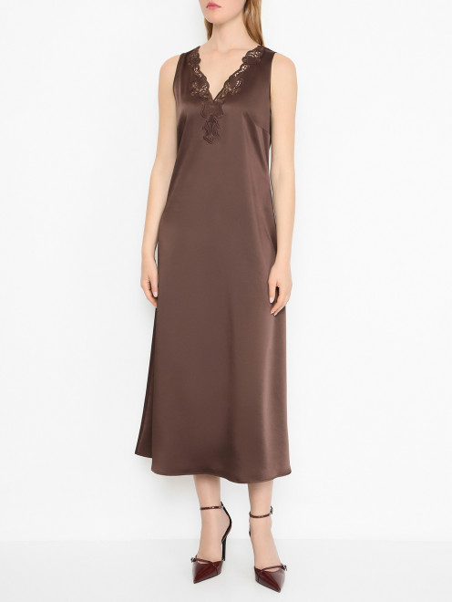 Атласное платье с кружевом Weekend Max Mara - МодельВерхНиз