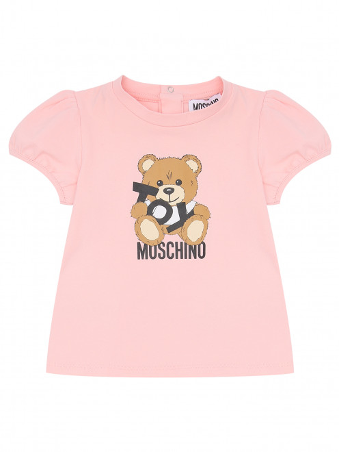 Футболка из хлопка с принтом и логотипом Moschino - Общий вид
