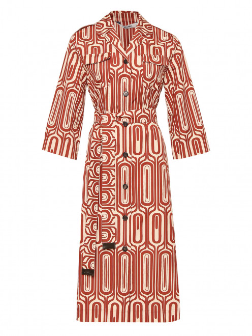 Платье из хлопка с узором и поясом Max Mara - Общий вид