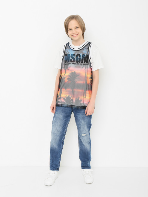 Хлопковая футболка и майка с перфорацией MSGM - МодельОбщийВид
