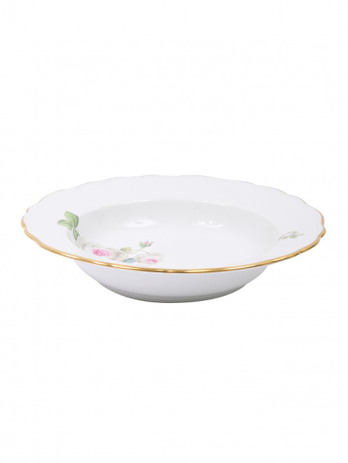 Тарелка суповая из фарфора с цветочным узором и золотой окантовкой Meissen - Обтравка1