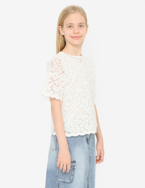 Топ из кружева с коротким рукавом Ermanno Scervino Junior - МодельВерхНиз