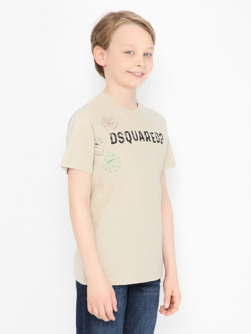 Футболка из хлопка с логотипом Dsquared2 - МодельВерхНиз