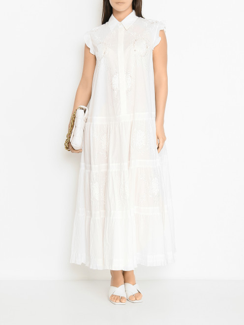 Платье-макси из хлопка с вышивкой Marina Rinaldi - МодельОбщийВид