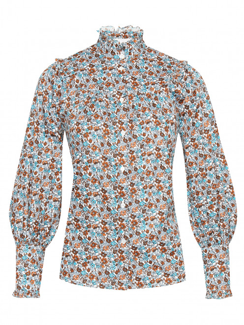 Чайная блуза из хлопка с цветочным узором Weekend Max Mara - Общий вид