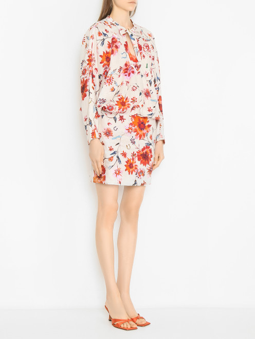 Платье из льна с цветочным узором и заниженной талией Dorothee Schumacher - МодельВерхНиз