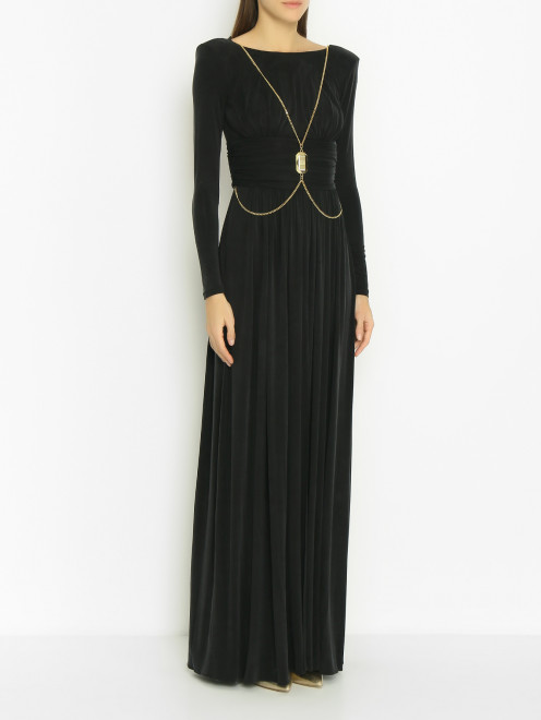 Вечернее платье с цепочкой, высоким разрезом и декольте на спинке Elisabetta Franchi - МодельВерхНиз