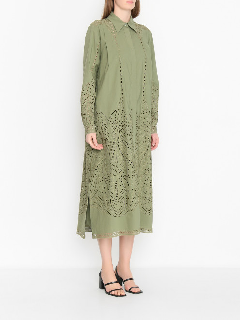 Платье-рубашка из хлопка с вышивкой ришелье Alberta Ferretti - МодельВерхНиз
