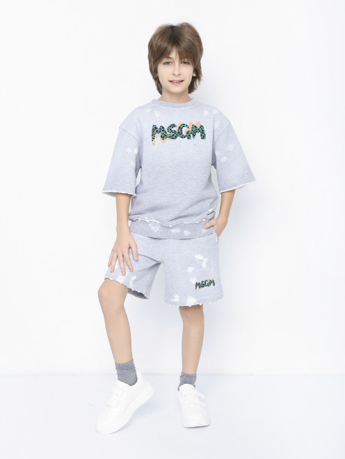 Шорты из хлопка с логотипом MSGM - МодельОбщийВид