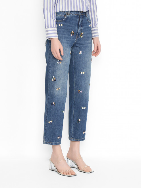 Джинсы из хлопка с декором Weekend Max Mara - МодельВерхНиз