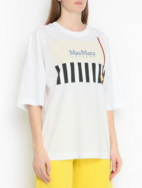 Оверсайз футболка с принтом и вышивкой Max Mara - МодельВерхНиз