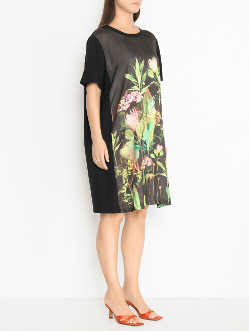 Комбинированное платье из хлопка с цветочным узором Marina Rinaldi - МодельВерхНиз