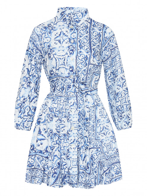 Платье-мини из льна с узором Positano Couture - Общий вид