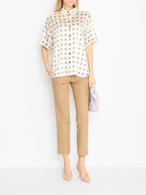 Блуза с коротким рукавом из шелка с узором AND the brand - МодельОбщийВид
