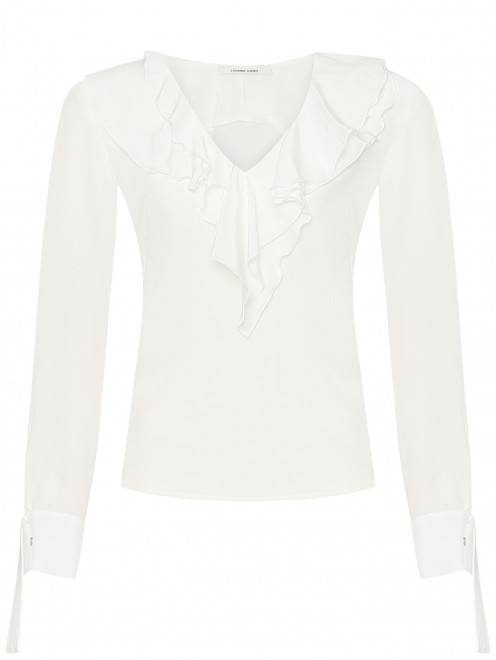 Однотонная блуза из шелка с воланами Liviana Conti - Общий вид