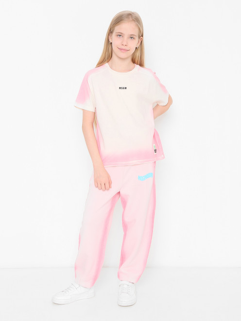 Футболка из хлопка с логотипом MSGM - МодельОбщийВид