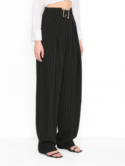 Брюки в тонкую полоску с защипами и поясом Sportmax - МодельВерхНиз