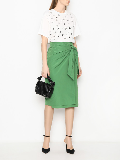 Футболка из хлопка расшитая бисером и пайетками Weekend Max Mara - МодельОбщийВид
