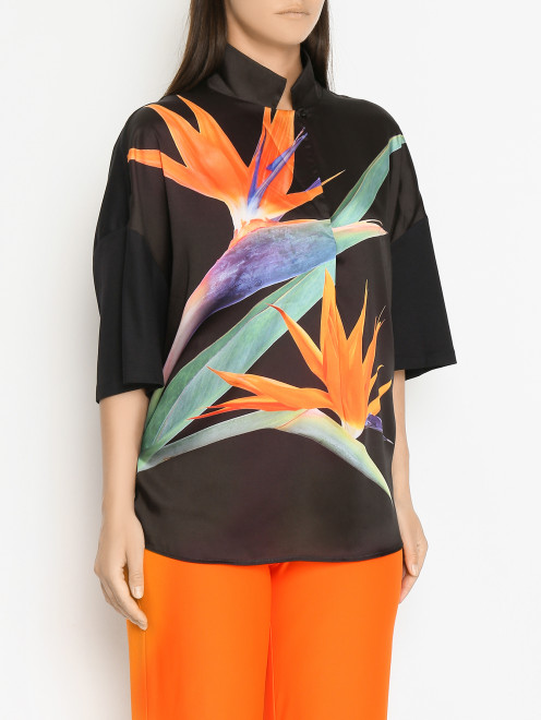 Атласная блуза свободного кроя с узором Marina Rinaldi - МодельВерхНиз
