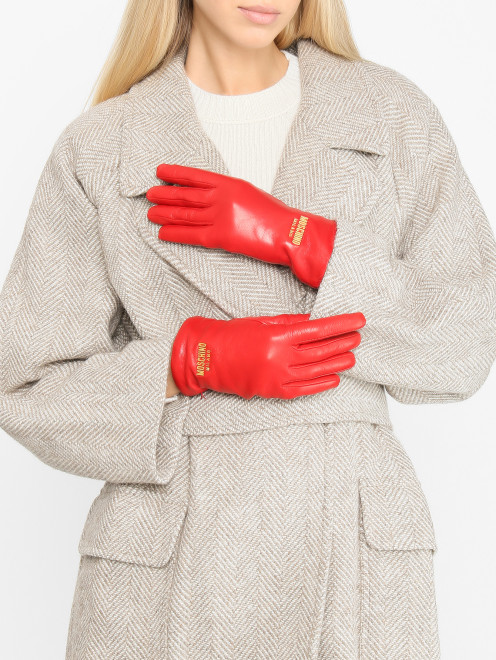 Перчатки из кожи с логотипом Moschino - МодельОбщийВид