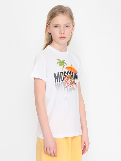 Футболка из хлопка с принтом Moschino - МодельВерхНиз