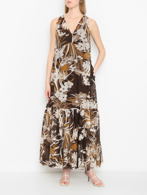 Платье-макси из смешанного хлопка с узором Max Mara - МодельВерхНиз