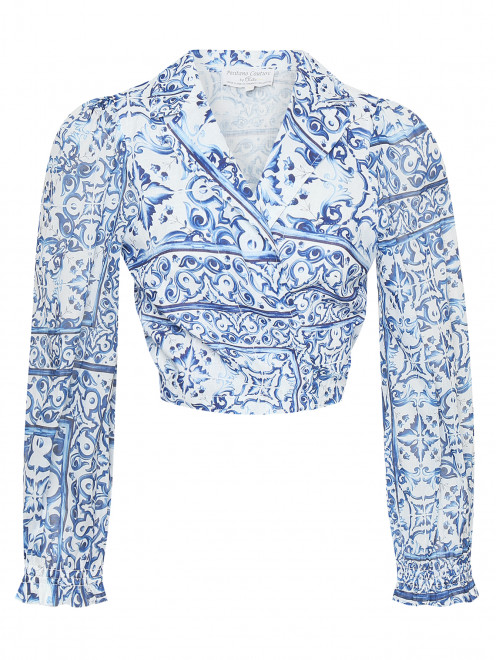 Блузка из льна с узором на запах Positano Couture - Общий вид