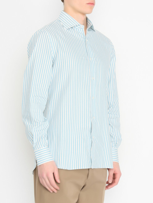Рубашка из хлопка и шелка с узором в полоску Isaia - МодельВерхНиз