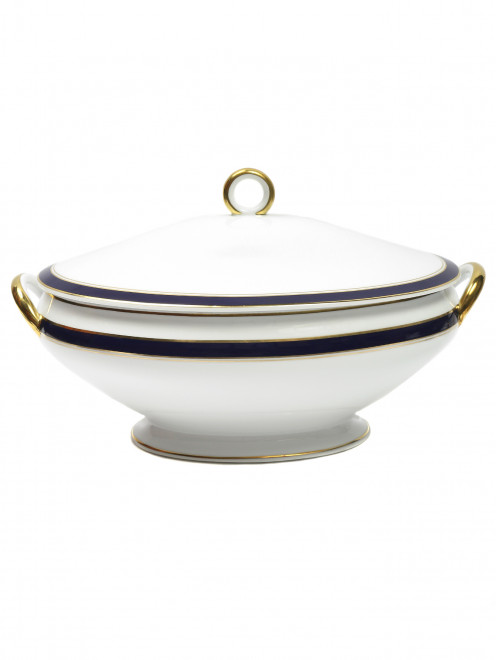 Супница из фарфора с широкой синей окантовкой и золотой каймой Ginori 1735 - Общий вид