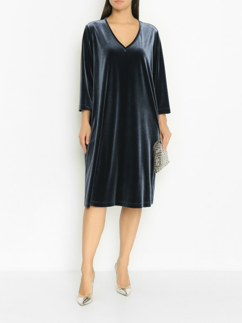 Бархатное платье с V-образным вырезом Marina Rinaldi - МодельОбщийВид