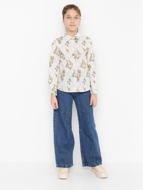 Блуза из хлопка с длинным рукавом Roberto Cavalli - МодельОбщийВид