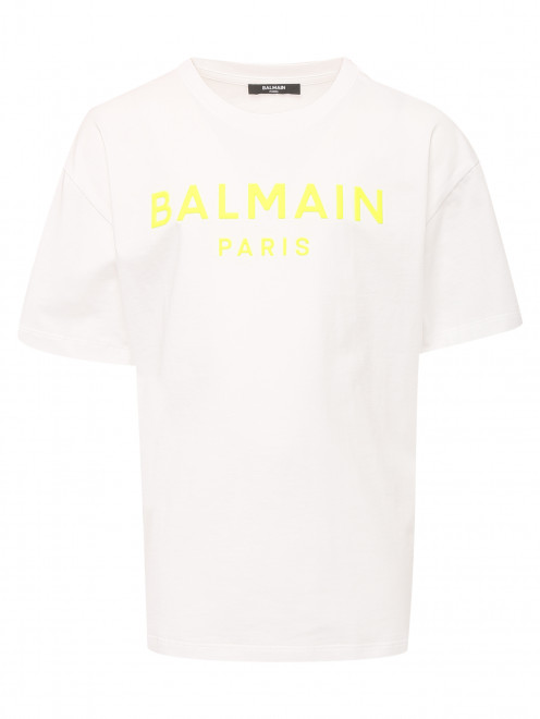Хлопковая футболка декорированная принтом BALMAIN - Общий вид
