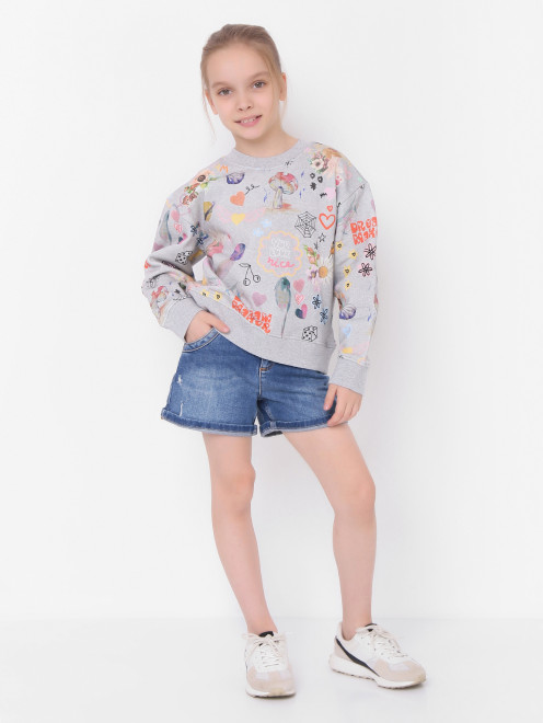 Хлопковый свитшот с узором Stella McCartney kids - МодельОбщийВид