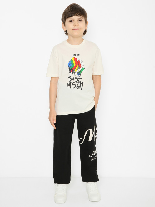 Футболка из хлопка с принтом MSGM - МодельОбщийВид