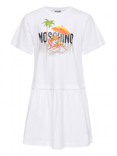 Платье из хлопка с принтом Moschino - Общий вид