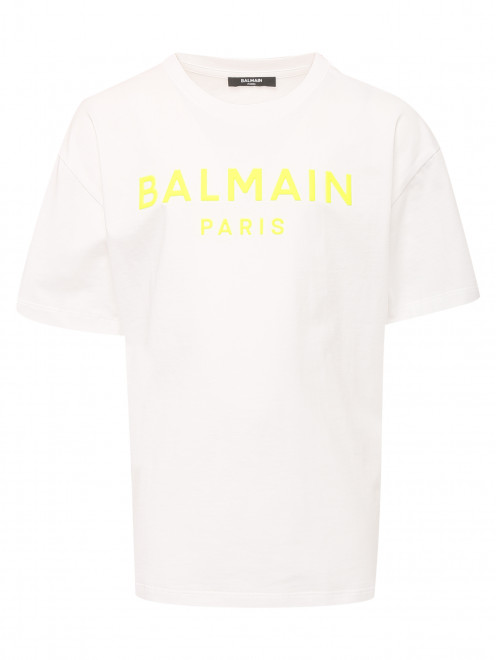 Хлопковая футболка декорированная принтом Balmain - Общий вид