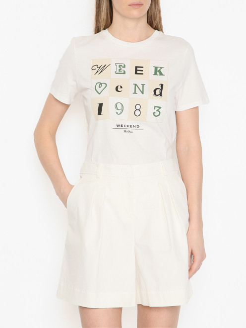 Футболка из хлопка с принтом Weekend Max Mara - МодельВерхНиз