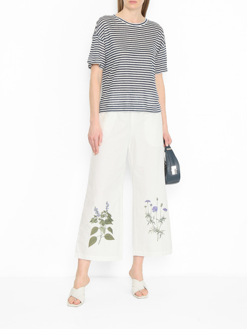 Футболка из льна с узором полоска Weekend Max Mara - МодельОбщийВид