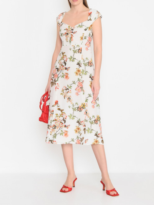 Платье-миди из шелка с цветочным узором Luisa Spagnoli - МодельОбщийВид