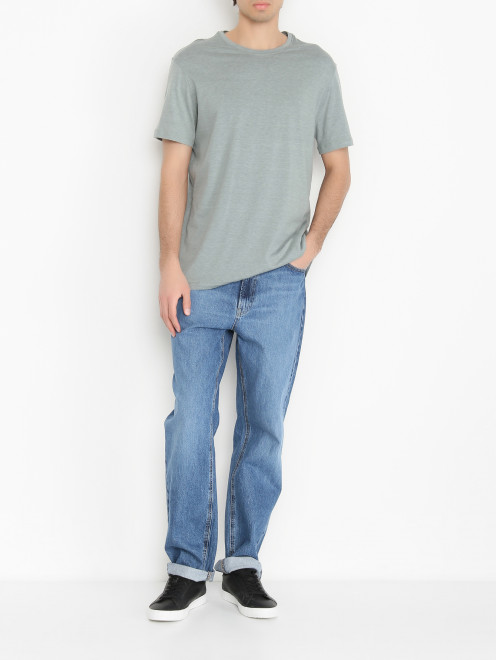 Однотонная футболка из шелка и хлопка Isaia - МодельОбщийВид
