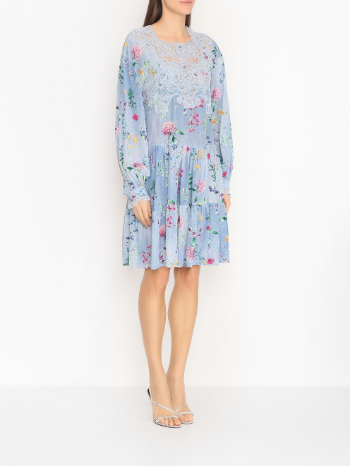 Платье из шелка с цветочным узором и вышивкой Ermanno Scervino - МодельВерхНиз